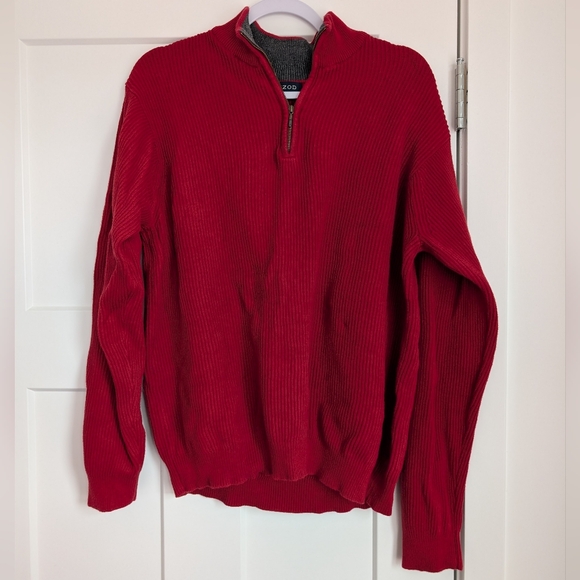Red Ribbed Casual Zip Up Red Sweater Size Large - Picture 1 of 3